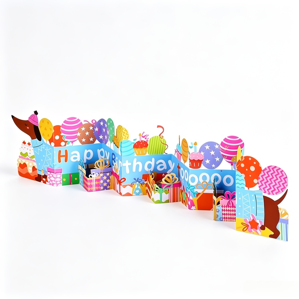TEMU 1pc 1pc Carte d'anniversaire pop-up bleue chien , avec les lettres Joyeux Anniversaire Toooooooo Vous, Ornement de carte de vœux d'anniversaire
