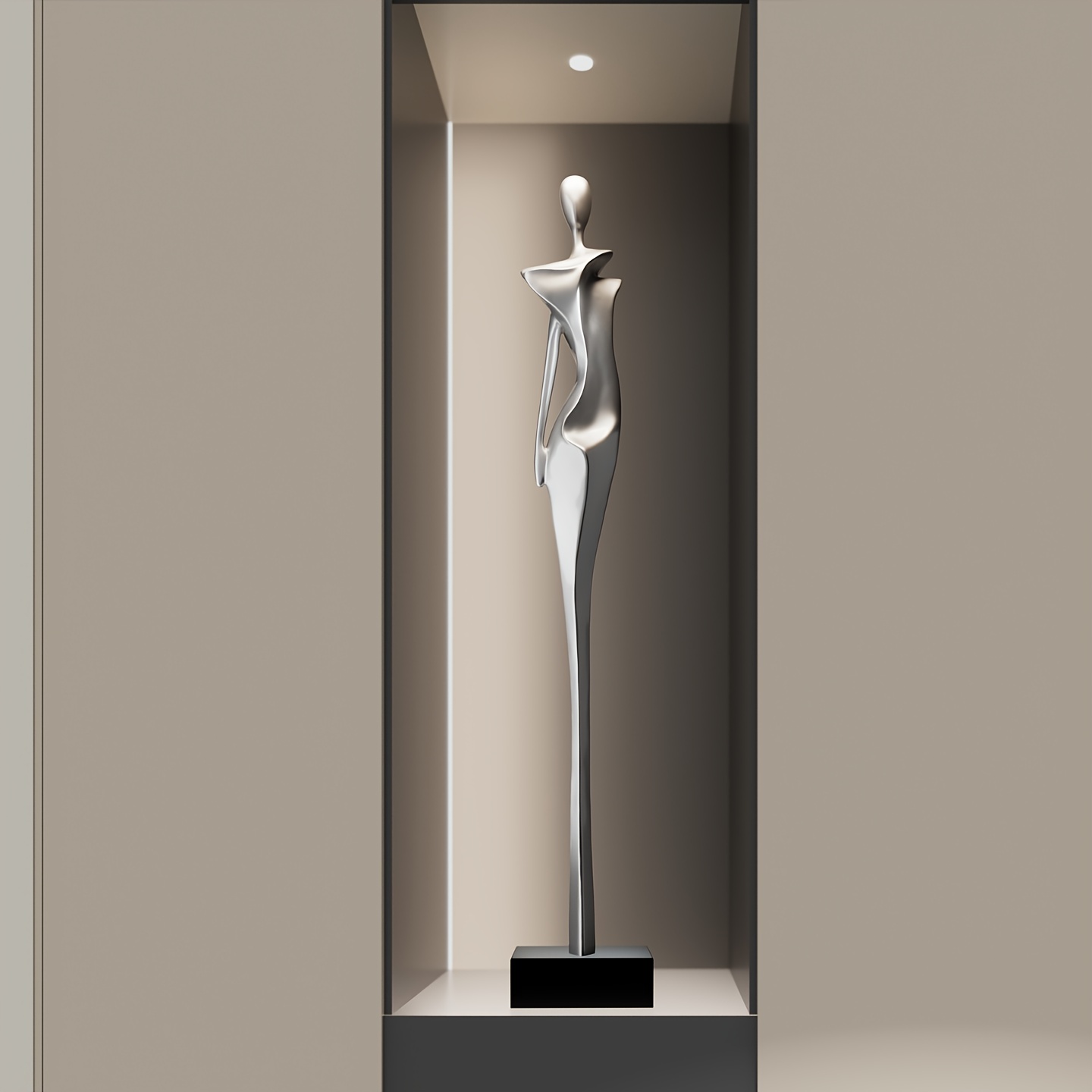 Große moderne abstrakte Frauenfigur-Skulptur – Minimalistische elegante schlanke Resin-Statue, selbststehende Innen/Außendekoration mit Schwarzem Sockel für Wohnzimmer, Eingangsbereich & Garten - Luxuriöse Heimdekoration , langlebiges zeitgenös