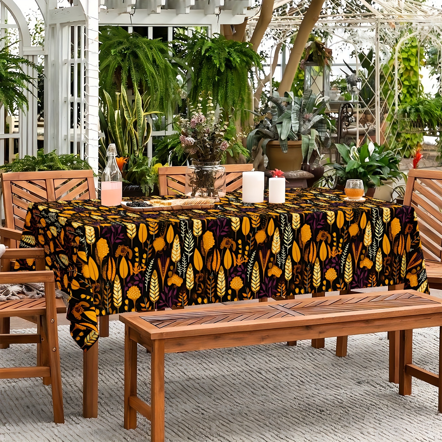 Herbst-Tischdecke Mit Ahornblatt-Muster – 152x213 Cm, Polyester, Für Erntedankfest & Herbstdeko