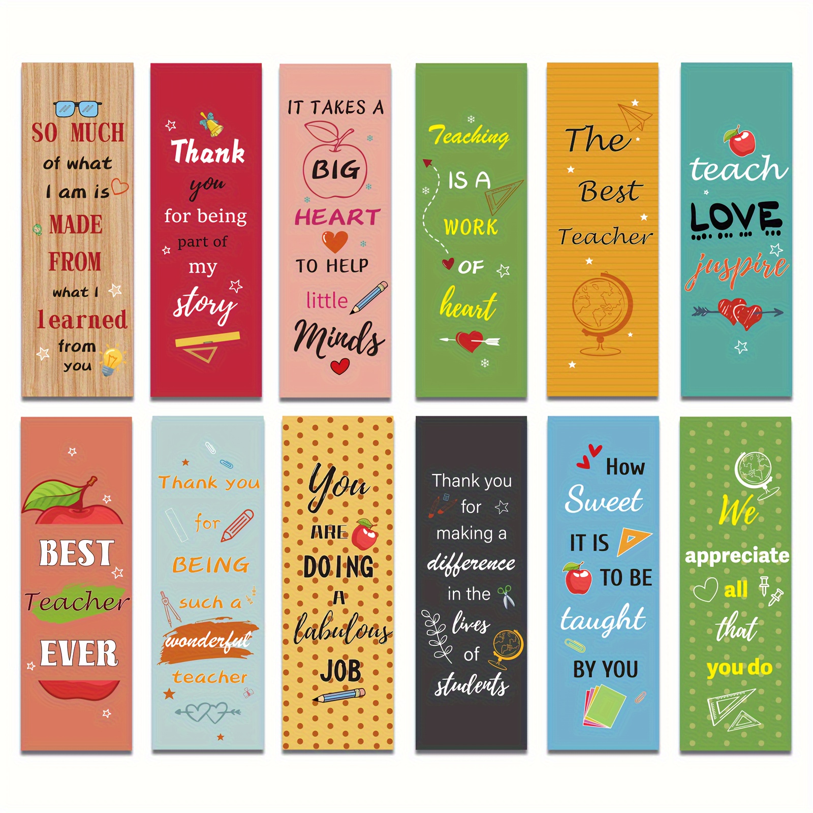 TEMU 12/24pcs Teacher Bookmarks Teacher Appreciation Gifts In Bulk Thank You Gifts From Students Christmas Teacher Gifts Graduation Gift Back To