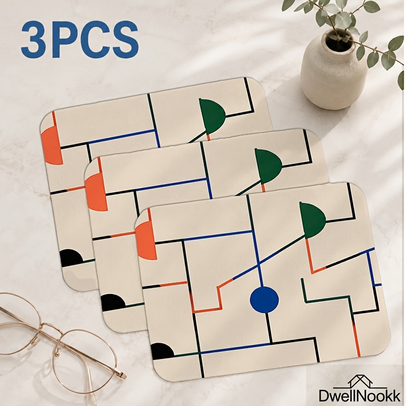 TEMU 3pcs Microfiber Printed Geometric Line Pattern Glasses Cloth, Phone Screen And Lens Cleaning Cloth, Abstract Color Block Single-sided Print, .