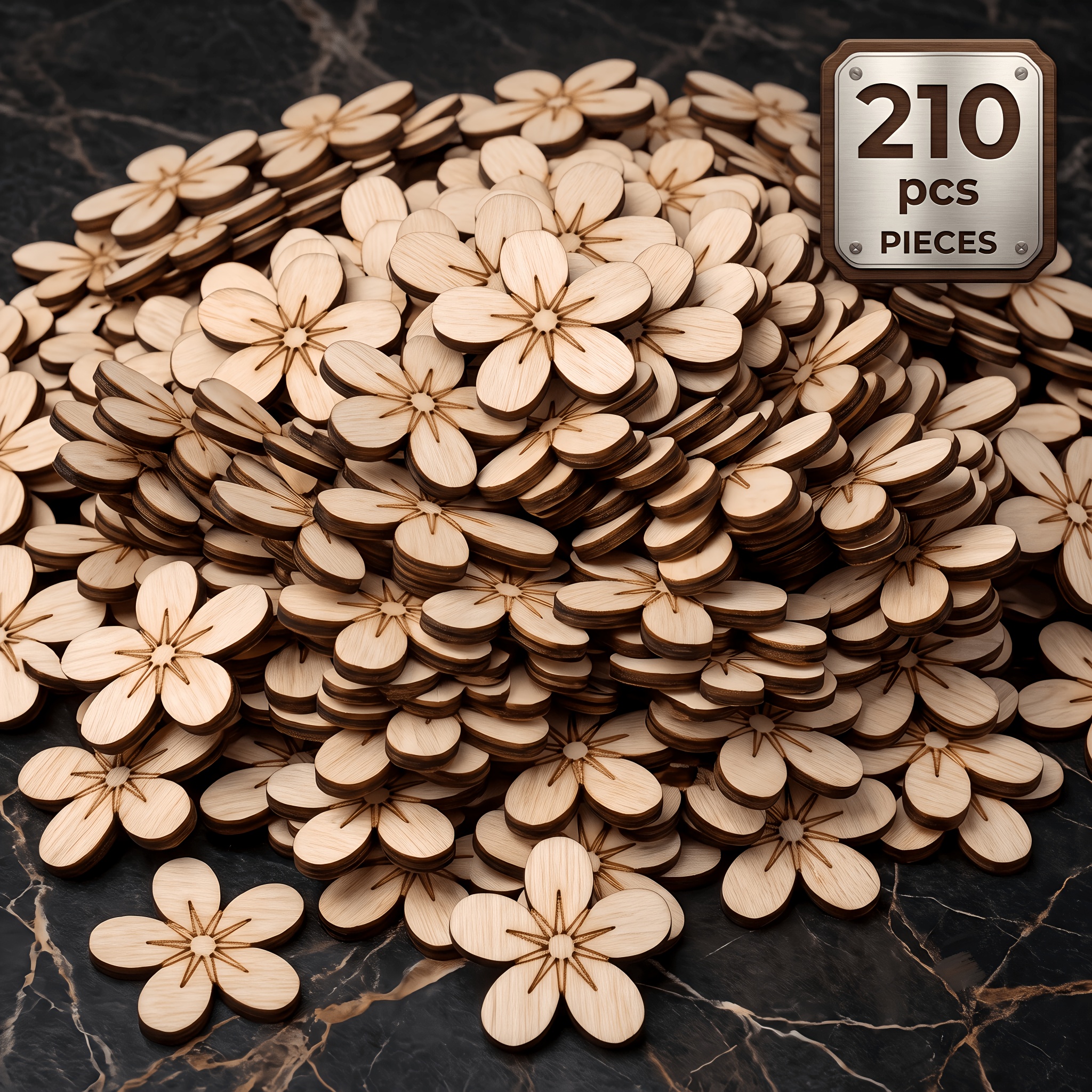 TEMU 210pcs Retro Wooden Flower-shaped Decorations, Suitable For Crafts, Unpainted Wood Shapes, Holiday Party Home Decor, Suitable For Christmas,