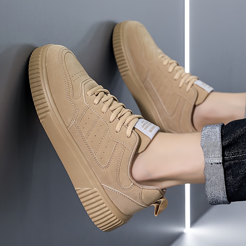 Men's Plus Size Lightweight Lace-Up Sneakers - Casual & Sporty, Beige Low-Top Skate Shoes with Durable MD Sole, Comfortable EVA Insole, Perfect for Casual Attire, Running & Outdoor Activities