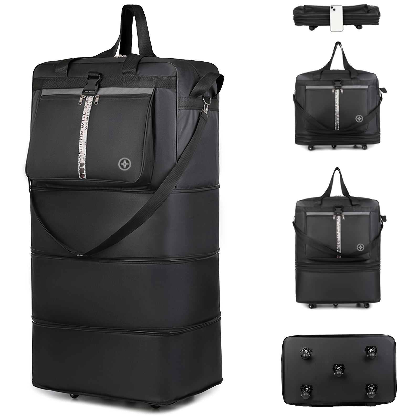 TEMU 42 Inch Expandable Large Travel Duffel Bag With 5 360° Spinner Wheels - Oxford Cloth Lightweight Foldable Suitcase, Collapsible Luggage With