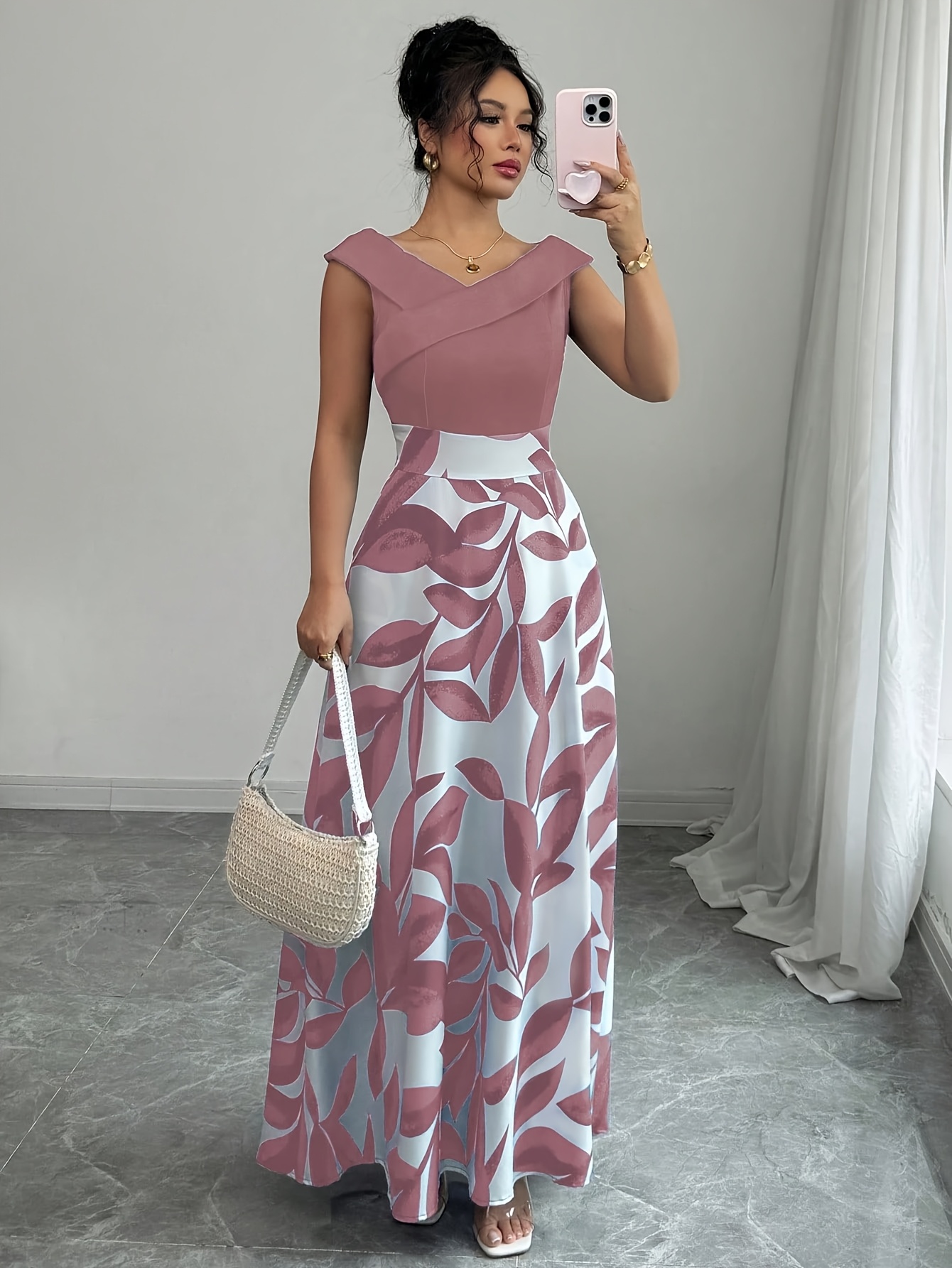 women's a line dress with pockets an elegant v neck floral print maxi or wear solo for