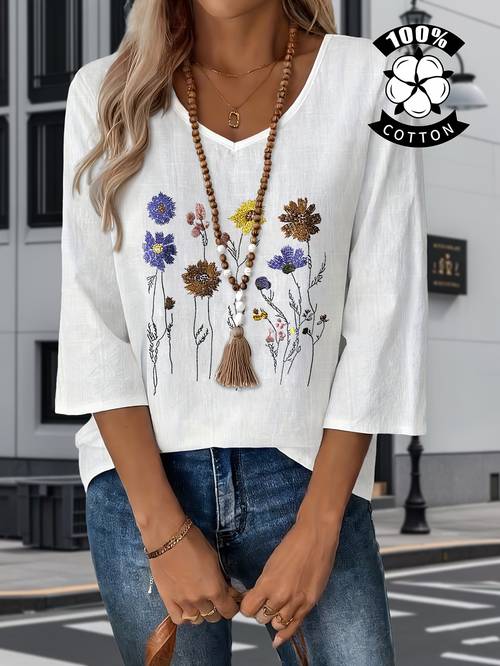 100% lente zomer woon-werkverkeer fashion reis outfit, alles - gemakkelijk elegant geborduurd bloemmotief damesblouse borduurwerk a133