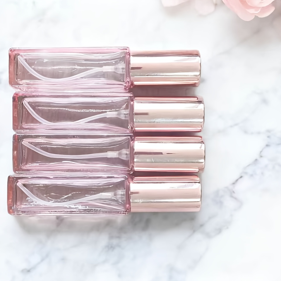 TEMU 4pcs-5ml/10ml Pink -one Square High-end Perfume Liquid Packaging Glass Empty Bottle Leak-proof Portable Threaded Detachable Easy To Fill Easy To