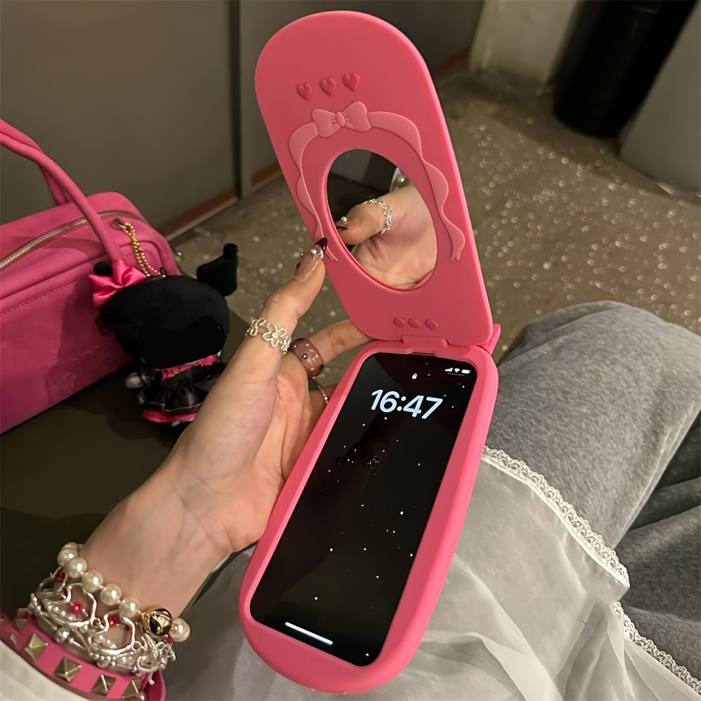 phone case korean cute 3d pink cellphone model flip mirror - Temu Georgia