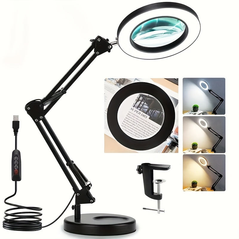 

Black/white 10x Magnifying Glass Desk Light Magnifier Led Lamp Reading Lamp With Base& Clamp