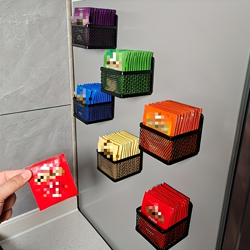 Modern Minimalist Magnetic Tea Bag Storage Rack, Large Capacity Modern Minimalist 6pcs Tea Bag Storage Basket ( To Metal Materials That Produce Magnetic Reaction), Shelf Baskets