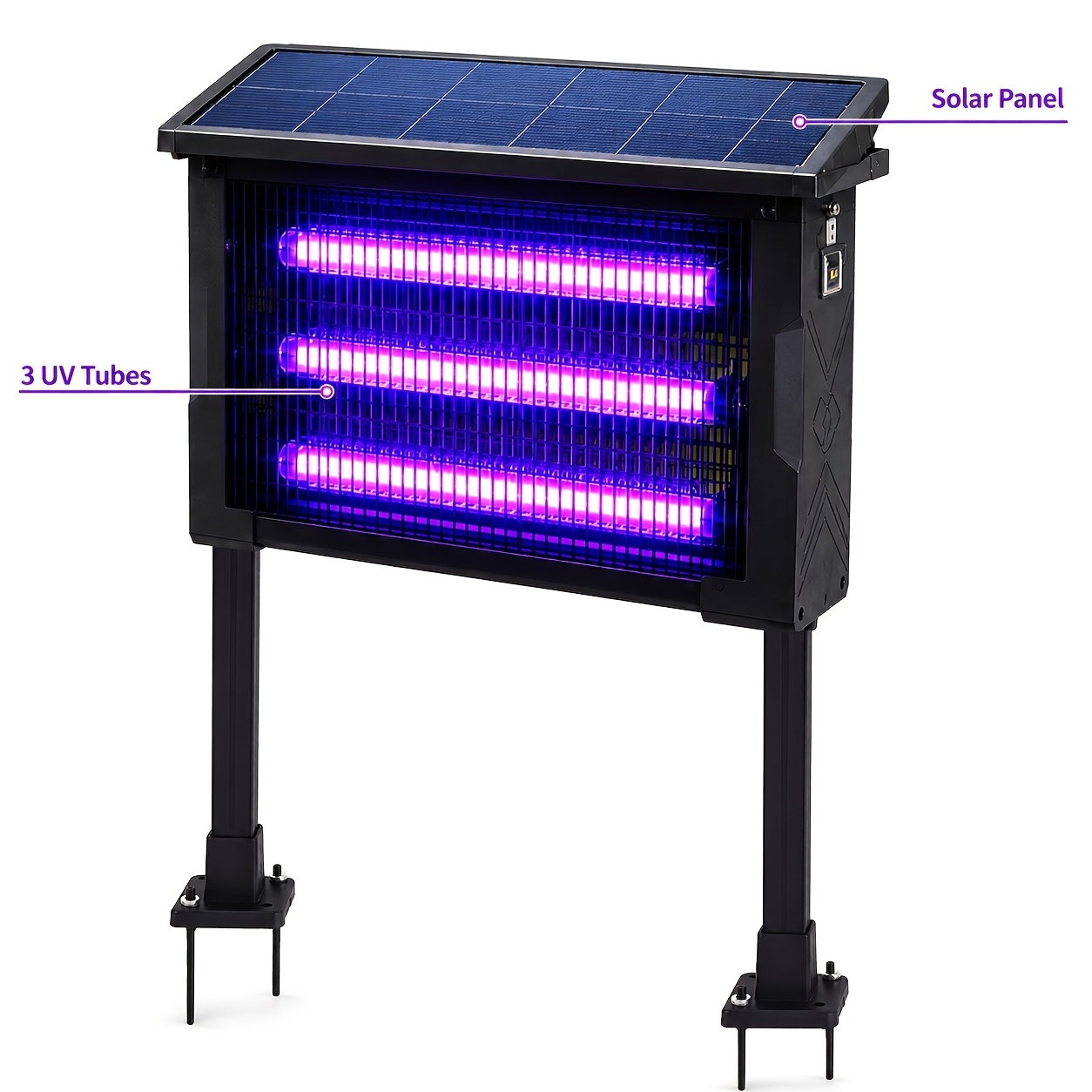 TEMU 2026 Bug Zapper Outdoor With 3-led Tubes & Solar Panel, Auto Trap Suitable For Patio, Garden, Poolside, For Home, Residential Use, Insect