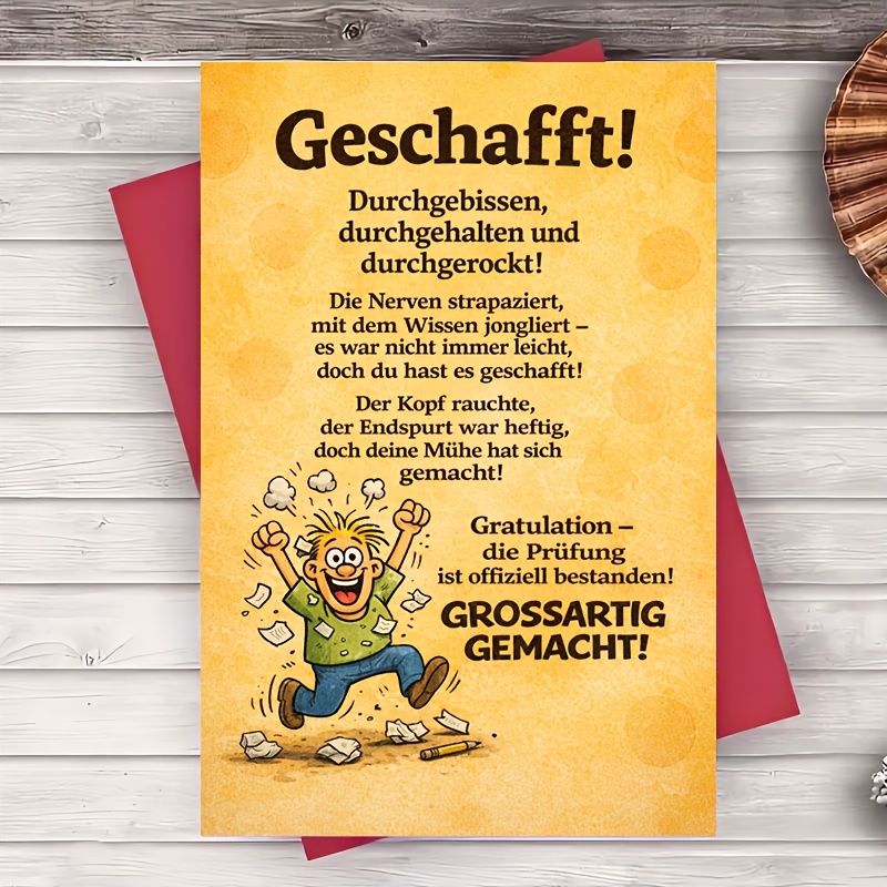 E-shop Ein Umschlag eine Grußkarte Prüfungsglückwunsch-Grußkarte Lustige Cartoon-Gratulation „ es geschafft“ Abschluss-Erfolgsgeschenk für Studenten