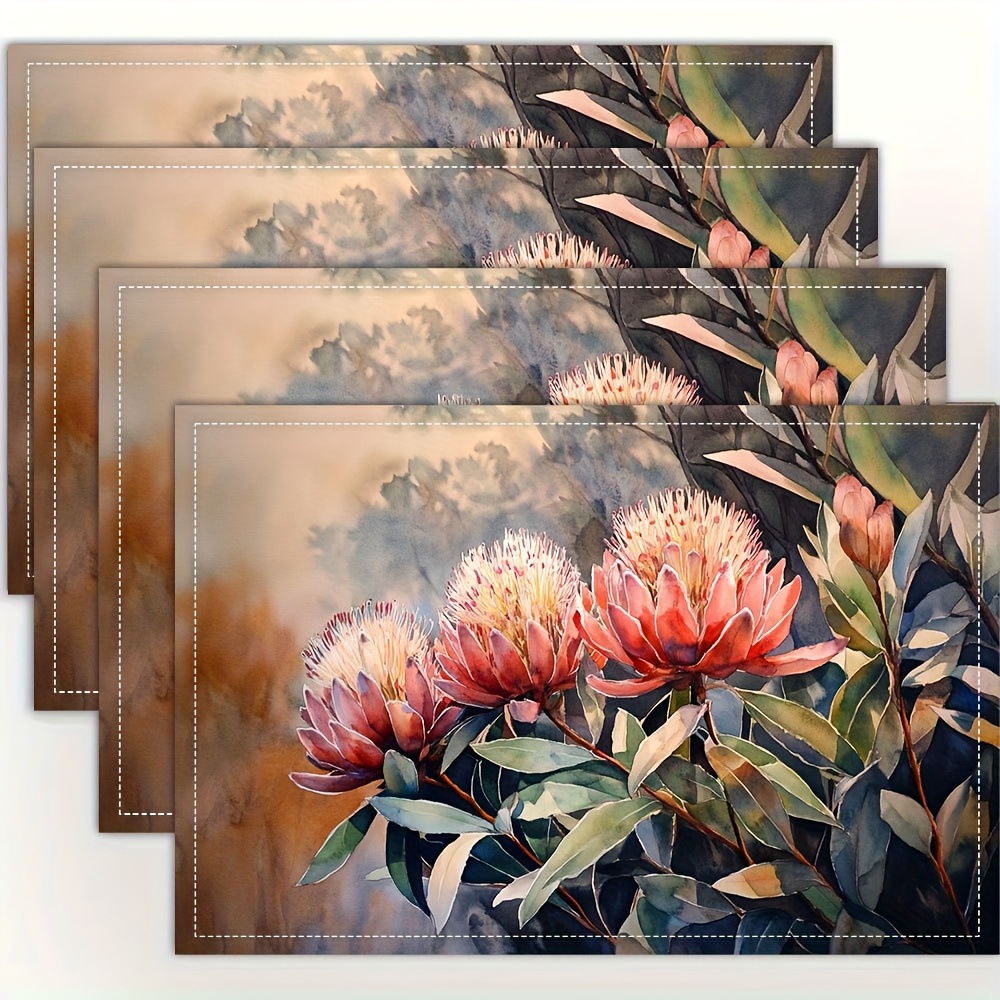 TEMU 4pcs, Australian Native Placemats, Fashion Print Pattern Table Mat, For Dining Table, Kitchen, Party, Indoor, Holiday, Dinner Parties And Home