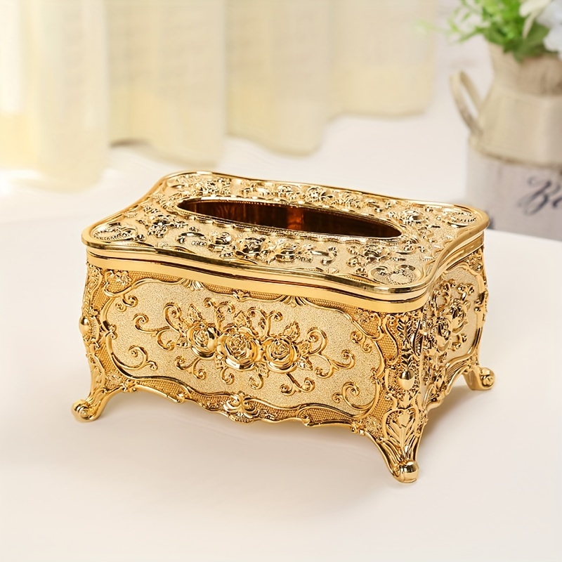 

Elegant Golden-tone Tissue Box Holder - Square, Decorative Napkin Dispenser Toward Bathroom & Living Room