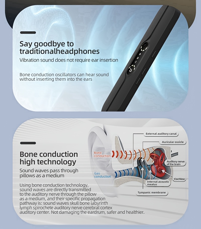 Bone Conduction Wireless Sleep Music Box - 3rd Gen High-Tech Under-the-Pillow Design, Exclusive Music Without Distractions, White Noise Reduction, Timed Shutdown, Supports Card Mode, Rechargeable Lithium Battery, Type-C Charging, Portable Audio Device for Relaxation, Sleep Aid, Sleek Cylindrical Design, Durable Construction