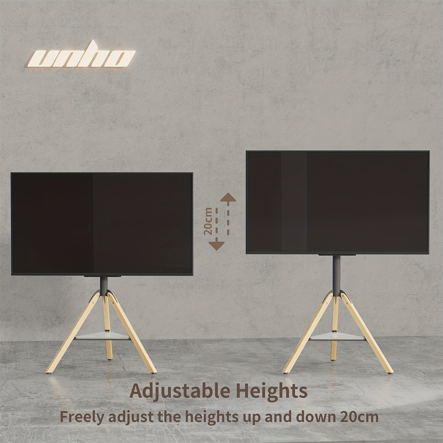 AESOME Universal Swivel Tripod Easel TV Stand for 40-75 Inch LED LCD Screen Height Adjustable Studio TV Display Stand with Sintered Stone Shelf for Bedroom, Living Room Max Load 88lbs, 600*400mm