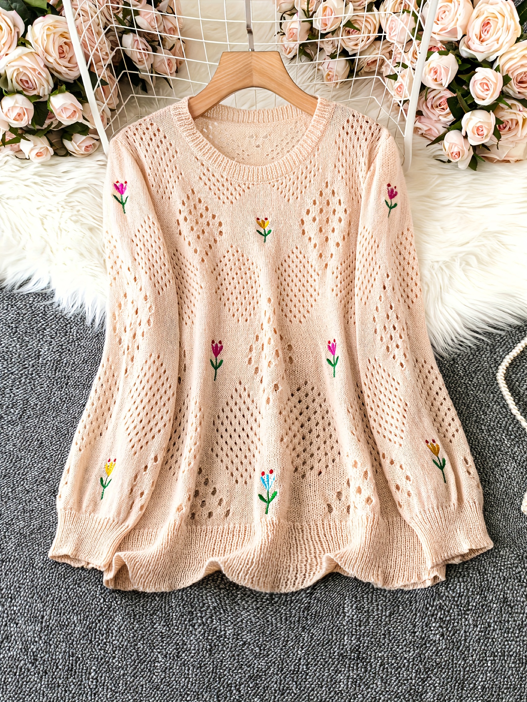 Knitwear Women's Embroidered Jumpers Long Sleeved Outwear