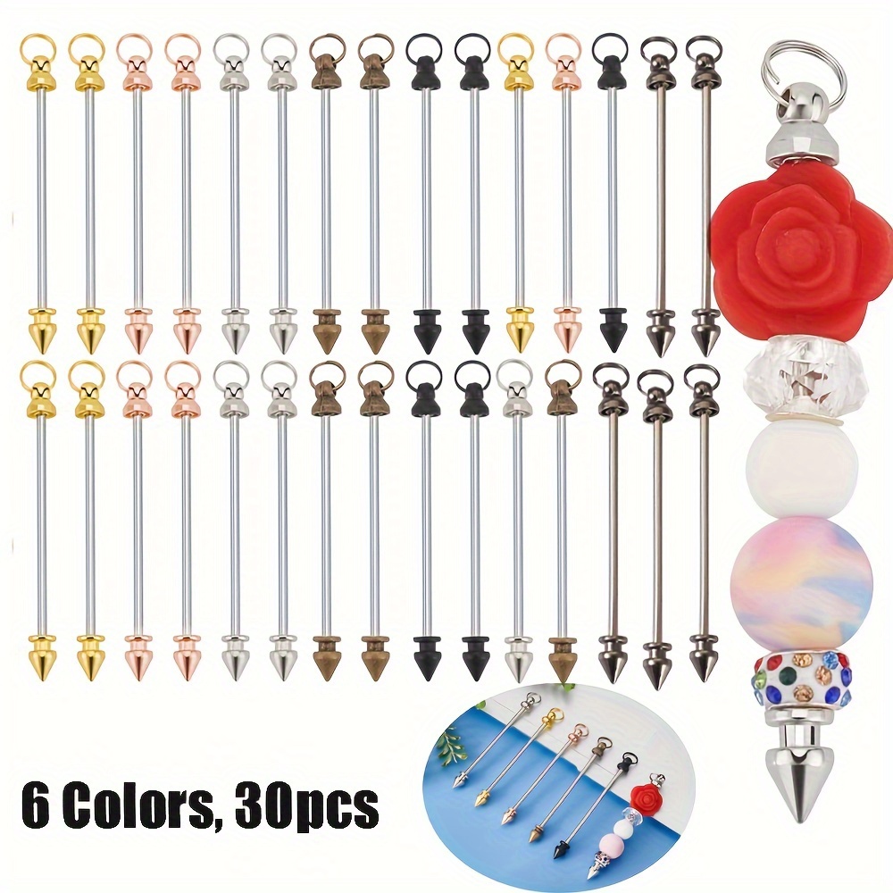 

30pcs Beadable Keychain Bar Bulk Links 6 Colors Metal Keychain Supplies Beads Pendant Jewelry Making For Diy Beaded Keychains