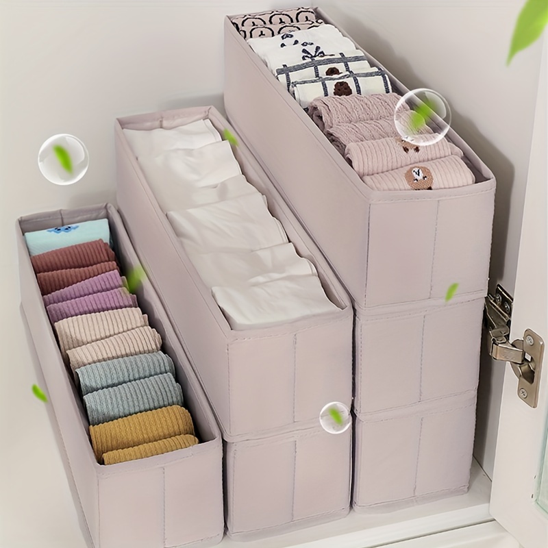 

4-piece Foldable Fabric Storage Box, Wardrobe, Dressing Table, Drawer Storage Box, Cube Basket, Garbage Bin, Container Divider With Drawers, Used To Store Underwear, Bras, Socks, Ties, Scarves, Gray