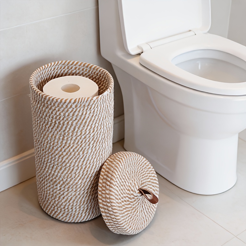 TEMU Toilet Paper Storage Basket In Colors; Decorative Bathroom Organizer Suitable For Large Rolls; Freestanding Holder Suitable For Commercial Use,
