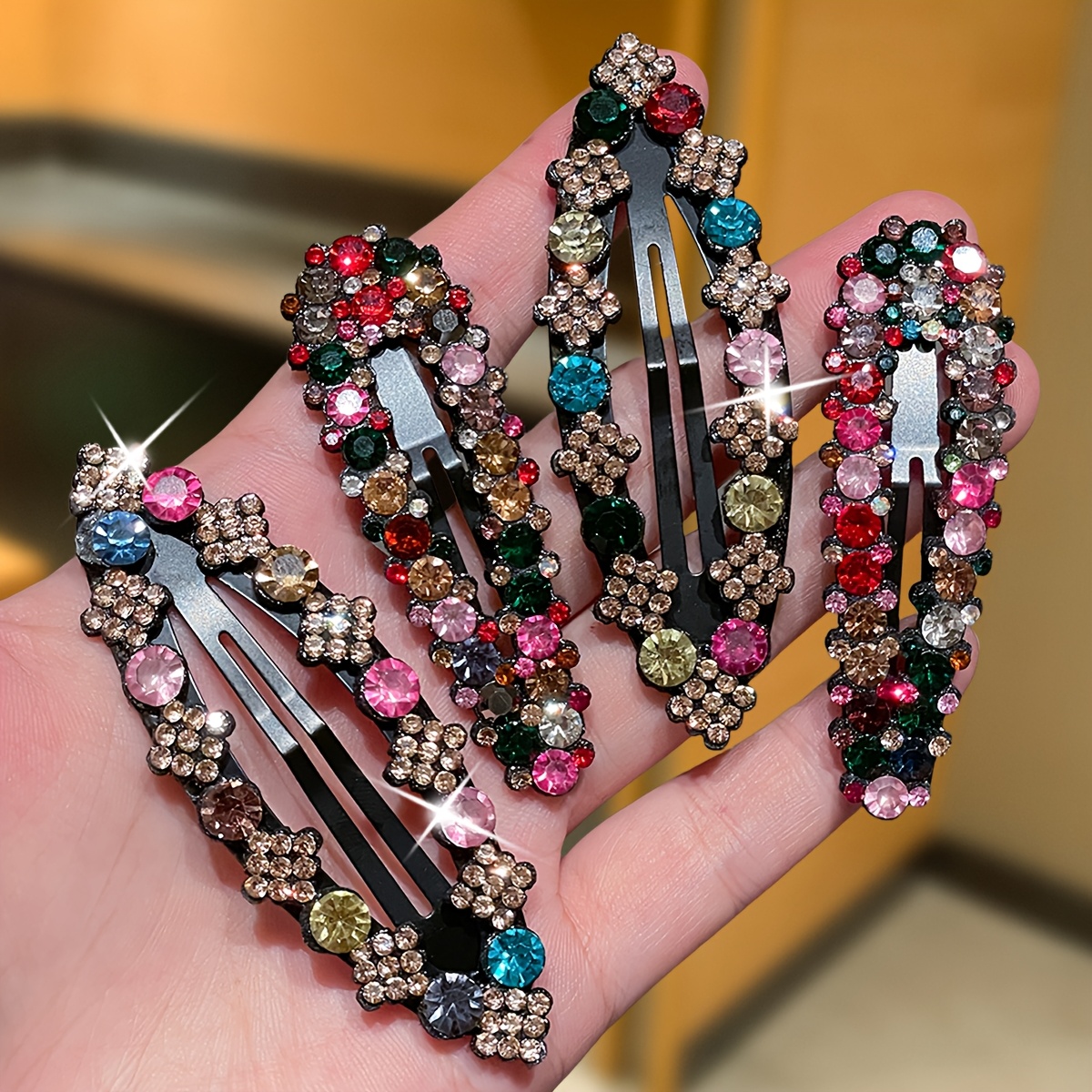 E-shop 4 Stück bunte Strass-Haarspangen für Damen, BB-Clips, Pony-Clips, Seitenklammern, eleganter Retro-Stil, Haaraccessoires für Damen, geeignet für