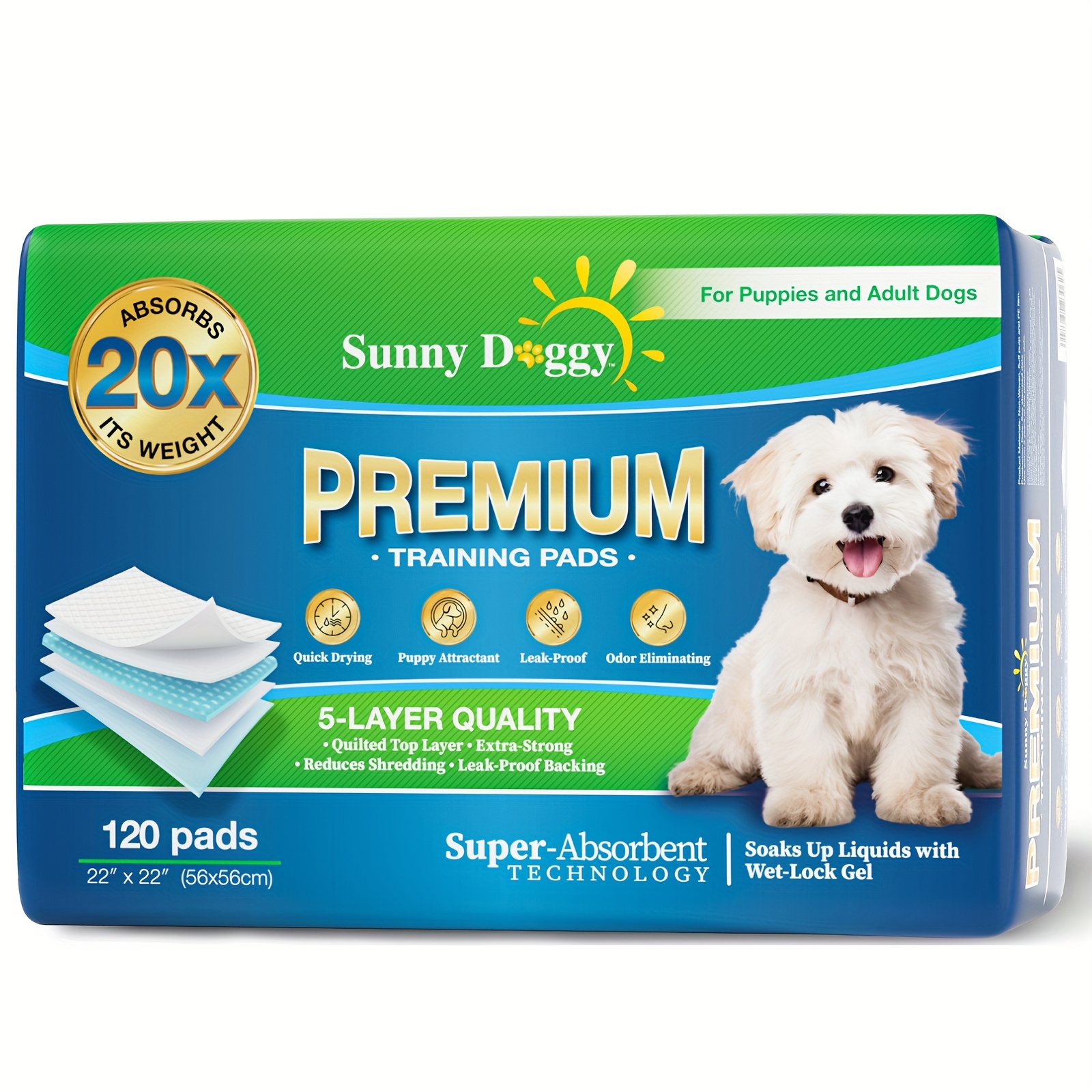 

120 Count 22"x 22" Pee Pads For Dogs Large, Puppy Pads Pet Training Pads Disposable Upgraded Odor Control, Potty Pads Absorbent And Leak-proof Dog Housebreaking & Puppy Supplies