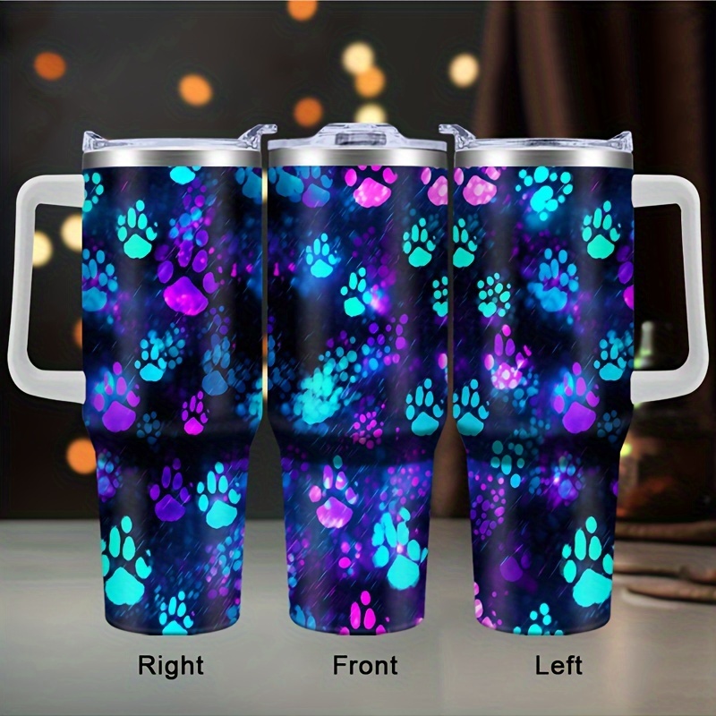 

40oz Insulated Stainless Paw Print - Includes Handle, Lid & Straw - Perfect Gift For Valentine's Day, Day - Ideal For & Camping