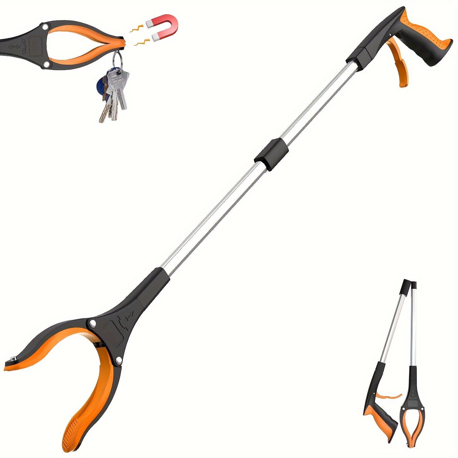 

1pc Orange Grabber Picking Tool For Hotel, Heavy Duty 32" Folding Grabber Tool With 360°rotating Head, 4" Wide Claw And Strong Magnetic Tip - Lightweight Trash Claw Grabber For Picking