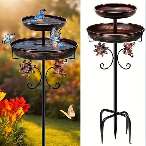 42 inch heavy duty metal double layer bird bath tub 7 9 12 inches double layer large capacity water collection feeding basin 5 claw durable courtyard decoration and clean multifunctional bird feeder