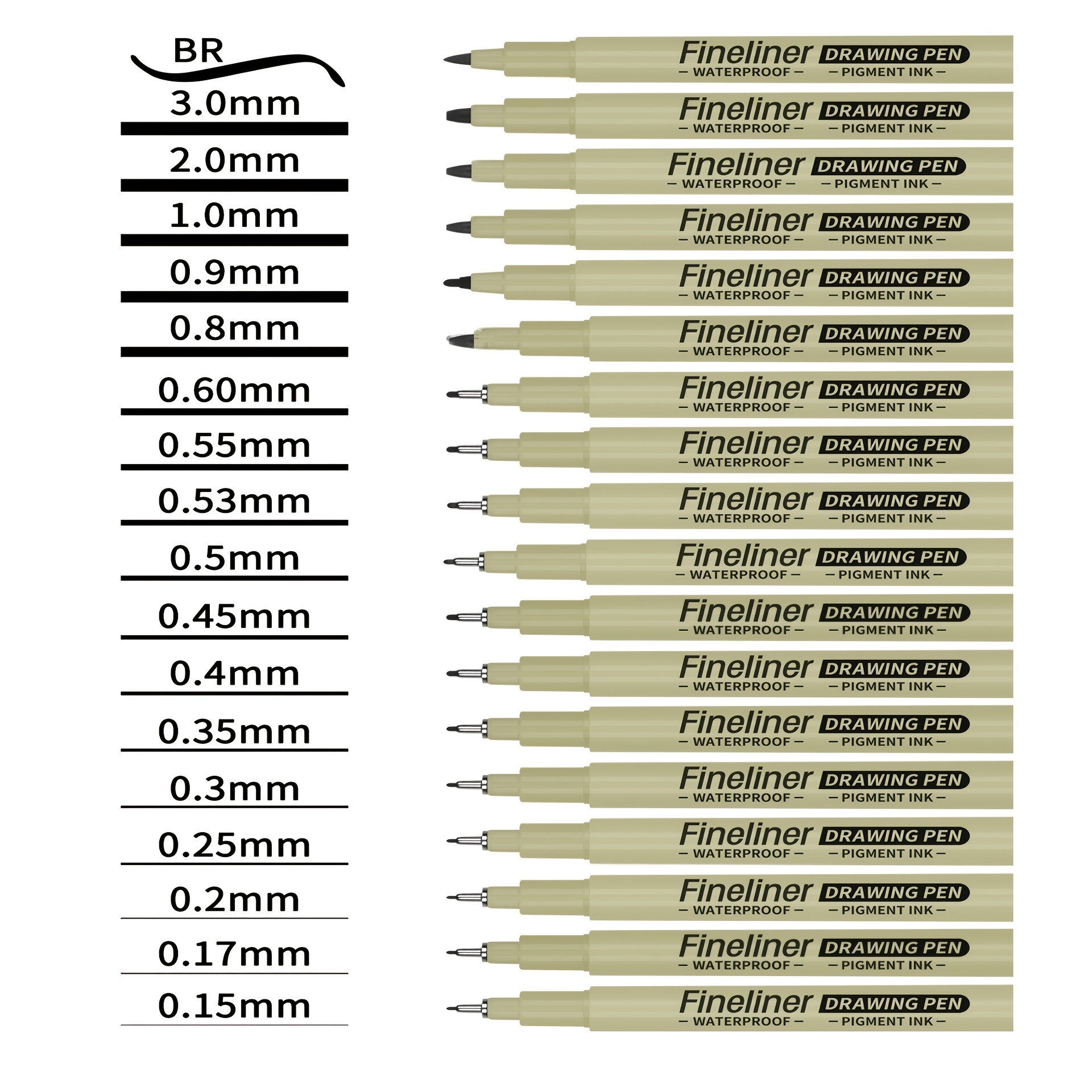Image of 18pcs Fine Liner Ink Pens Set - Black, Tip Sizes For Detailed Sketching, Journaling, Contouring & Cartoon Animation, Smooth Flowers & Precision Artwork