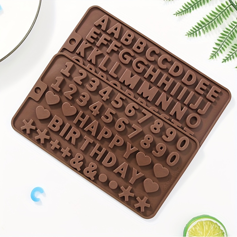 Image of 2pcs Silicone Mold Set For Fondant Chocolate Cake Decorating, Alphabet And Number Cookie Molds