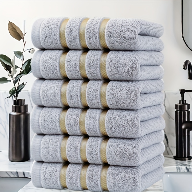 Luxury 6pcs Towel Set, 100% Pure Cotton Hand Towels, 35*75cm, Striped Pattern, Modern Design, No Shedding