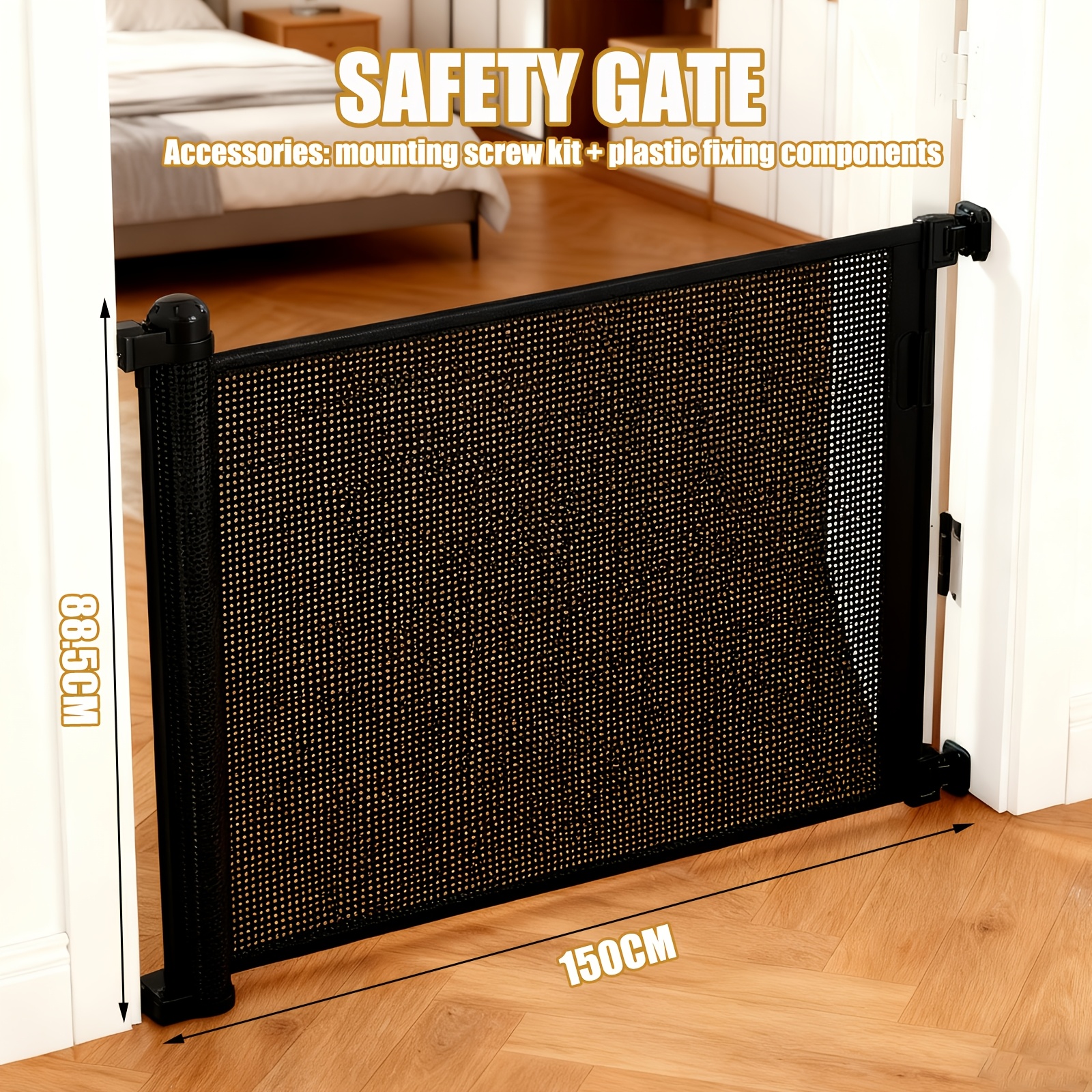 Extendable Stair Gate, Dog Stair Gate, One-hand Operation, Drill-mounted, Flat Safety Gate For Stairs/doors, Indoor & Outdoor Use, Gray, White, Black, 150cm/180cm/300cm