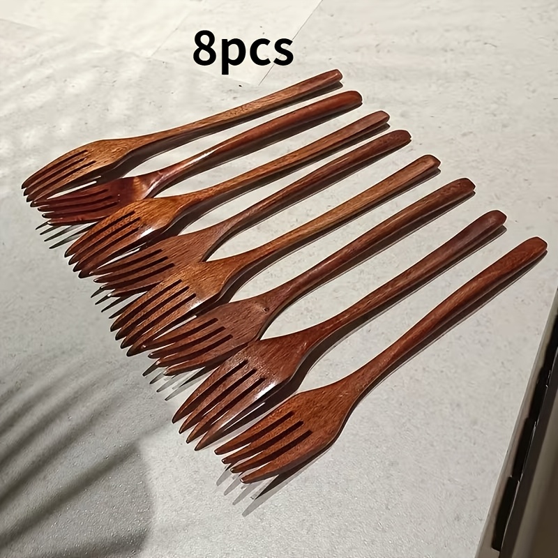 TEMU Set da 8 pezzi di forchette per pasta, forchette da , forchette da frutta, forchette da insalata, semplici forchette da dessert in legno,