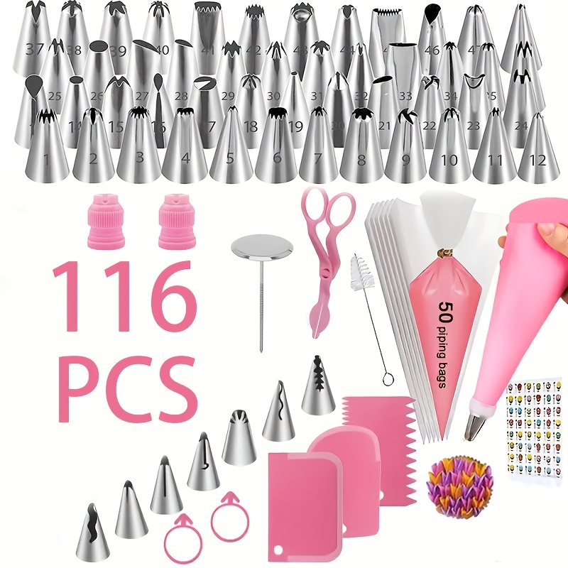 TEMU Kit per decorare torte da 116 pezzi, accessori per la preparazione di torte, strumenti per decorare, beccucci per crema, punte per decorare in