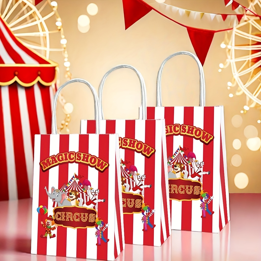 

12pcs Carnival Clown Themed Paper Gift Bags, Magic Show Favor Bags, Event & Party Supplies Without Electricity