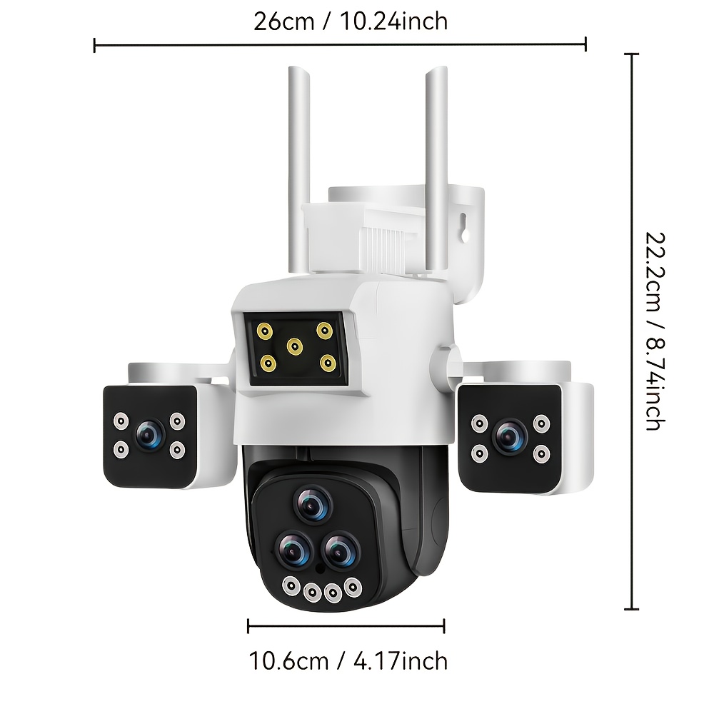 20x Zoom 4MP WiFi Security Camera, White, Full HD WiFi Security Camera, 5 Lenses, Two-Way Audio, Outdoor IP66, Auto Tracking, Human Detection, Push Notifications, 360° Pan-Tilt Control, Video Monitoring, Suitable for Home, Office, and Outdoor Use