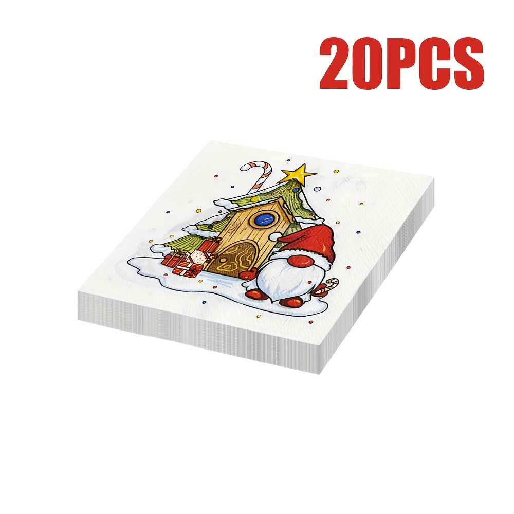 Image of 20pcs 2-ply Disposable Tissue Paper Christmas Decoration Tissue Paper Cute Santa Claus Snow Scene Pattern 9.84*9.84inch Halloween&christmas For Halloween、christmas