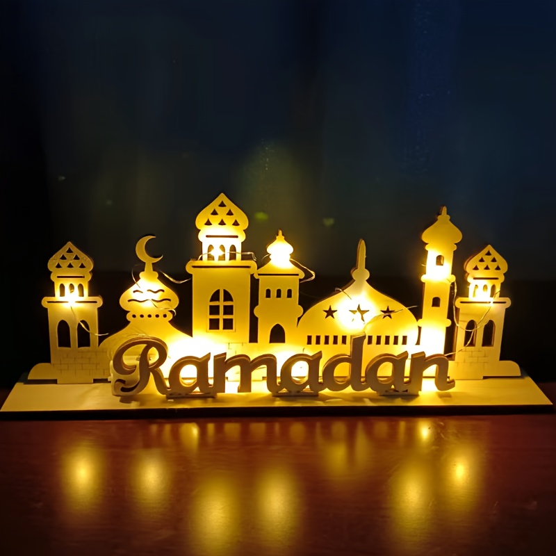 

1pc, Eid Crafts Night Light, Ramadan Mubarak Light, 3d Wooden Moon Shape Led Light Decoration, Table Decor, Home Decor, Eid Ramadan Decor Easter Gift
