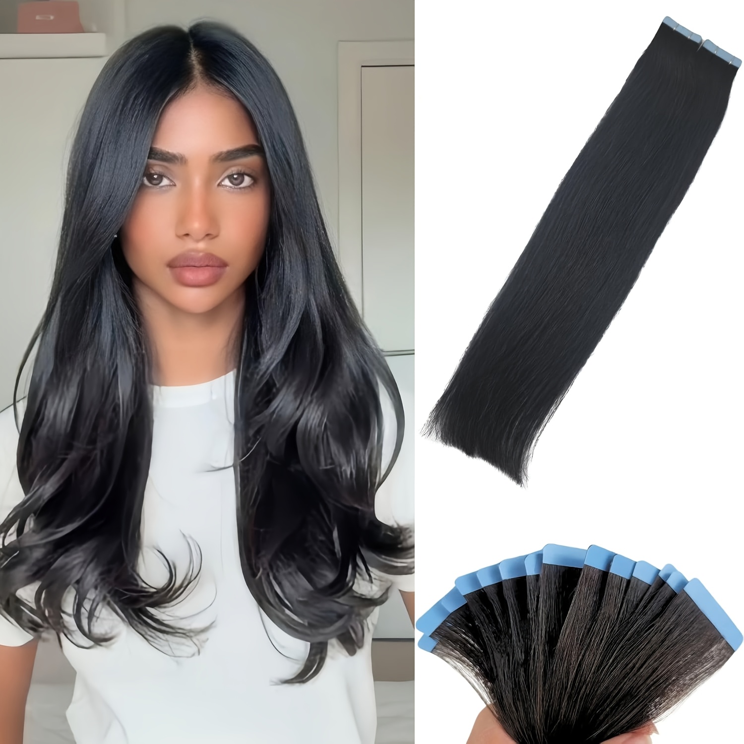 Hairtime Tape In Hair Extensions Made From Human Hair, In Colors. Seamless, Straight Extensions A Pack Of 20pcs Weighing 50 Grams, Perfect For Length For Weddings, Parties, And Everyday Use