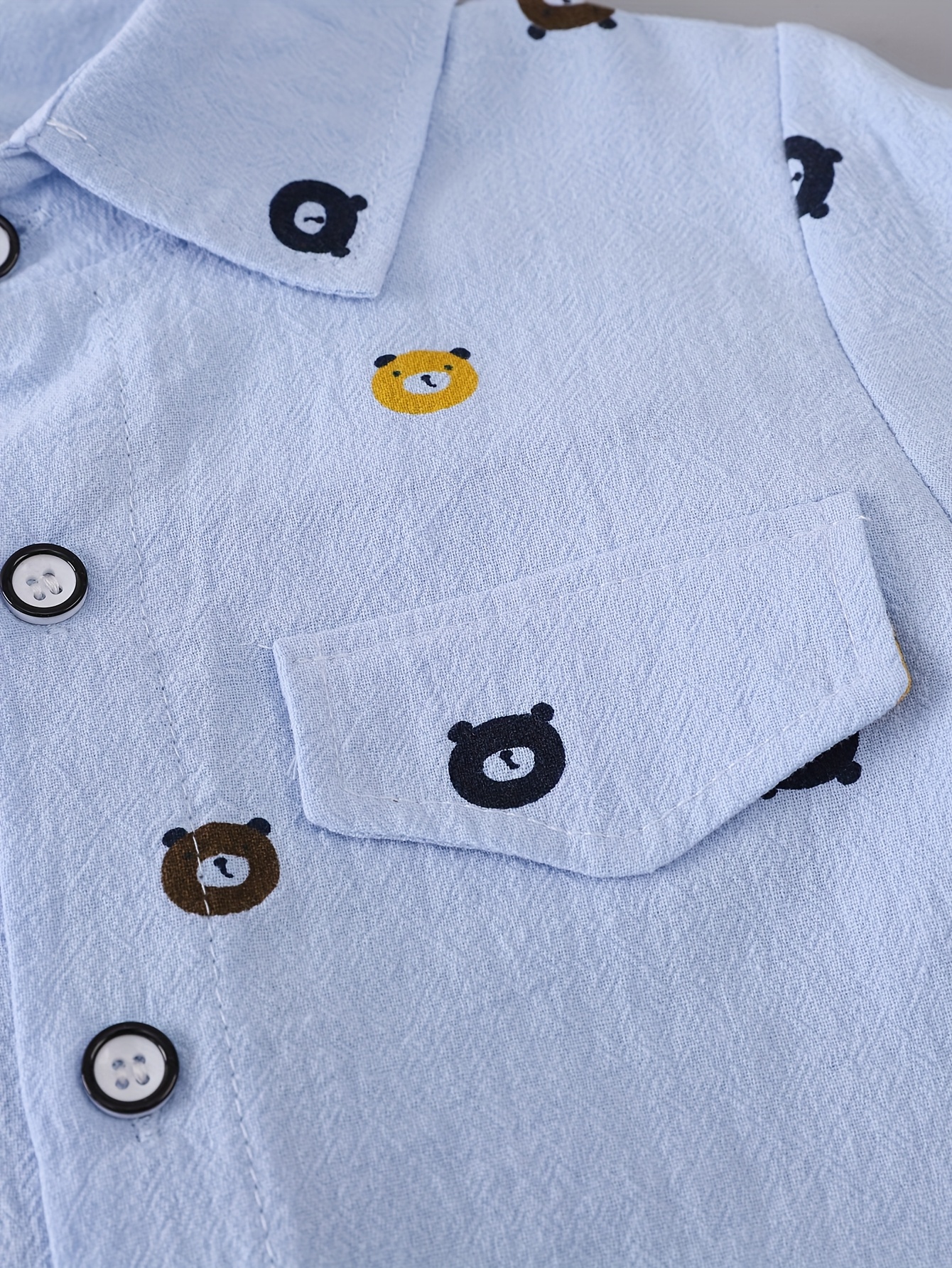 boys print outfit with a bear pocket long sleeve shirt and denim pants featuring a full button design for outdoor Product details 15