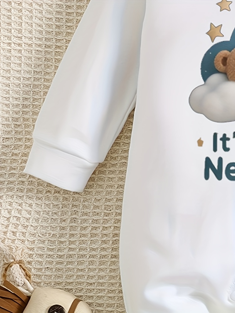 It's My 1st New Year Star Bear Pattern Printed Baby Clothes, Baby Long Sleeve Jumpsuit Spring and Autumn Baby Christmas Gift, Four Seasons Cotton Breathable, Suitable for Outdoor Wearing, Perfect for Outdoor