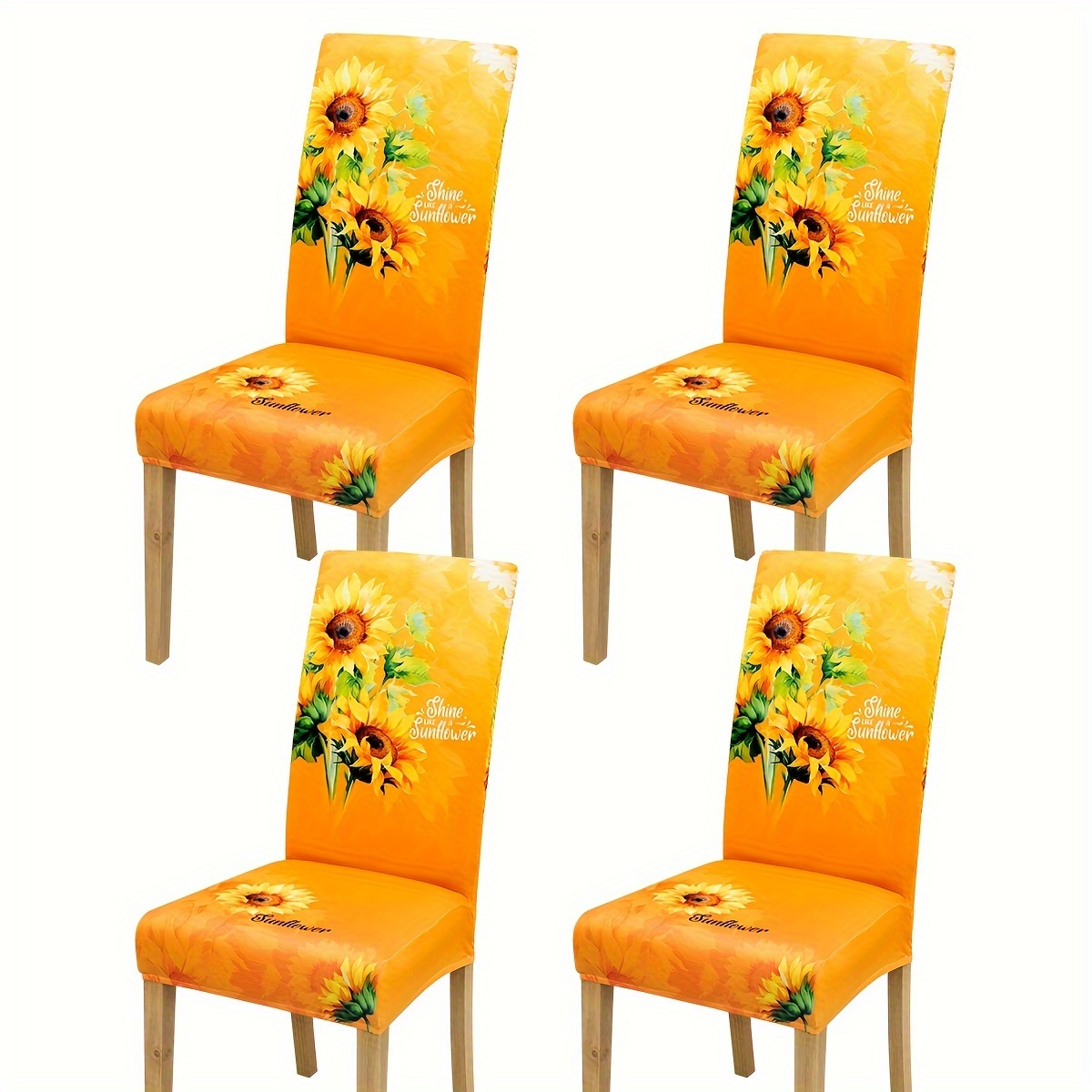 Image of 4/6-pack Spring/summer Sunflower Print Dining Chair Covers, Furniture Protectors For Home Decor, Festive Atmosphere For Dining Room, Living Room, Kitchen Chairs, Digital Positioning Print