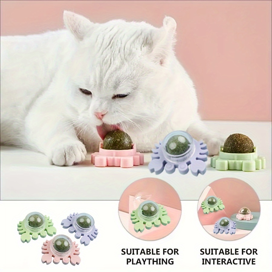 

3 Packs Natural Catnip Balls, Interactive Cat Teeth Cleaning Toys, Cat Mint With Durable Holder - Pink, Green, Blue