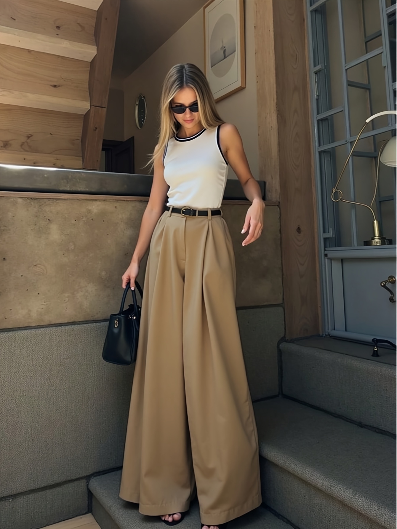 pantalones anchos elegantes mujer color beige suelto Temu Guatemala