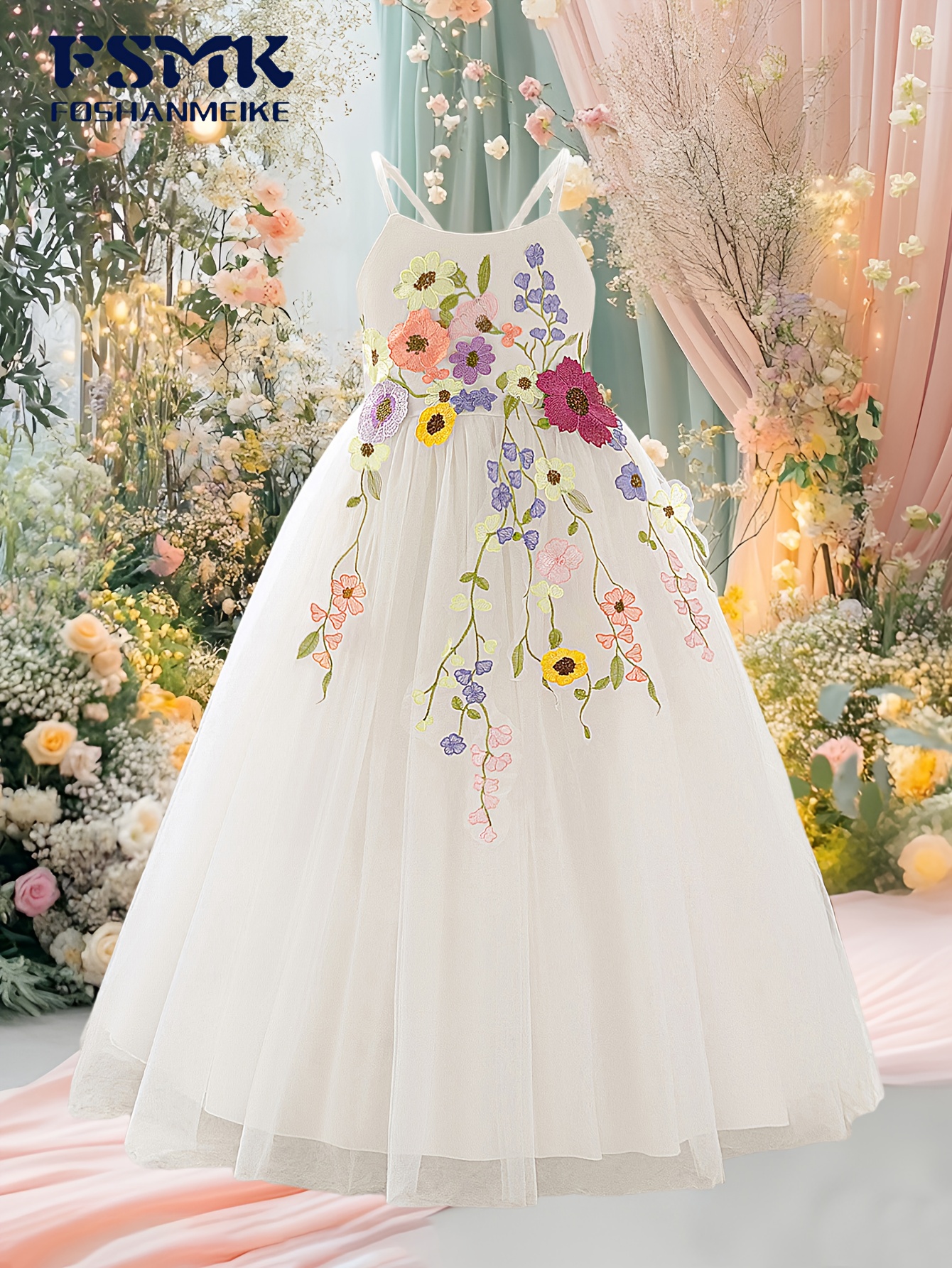 girls elegant floral party dress back bow long formal - Temu Oman