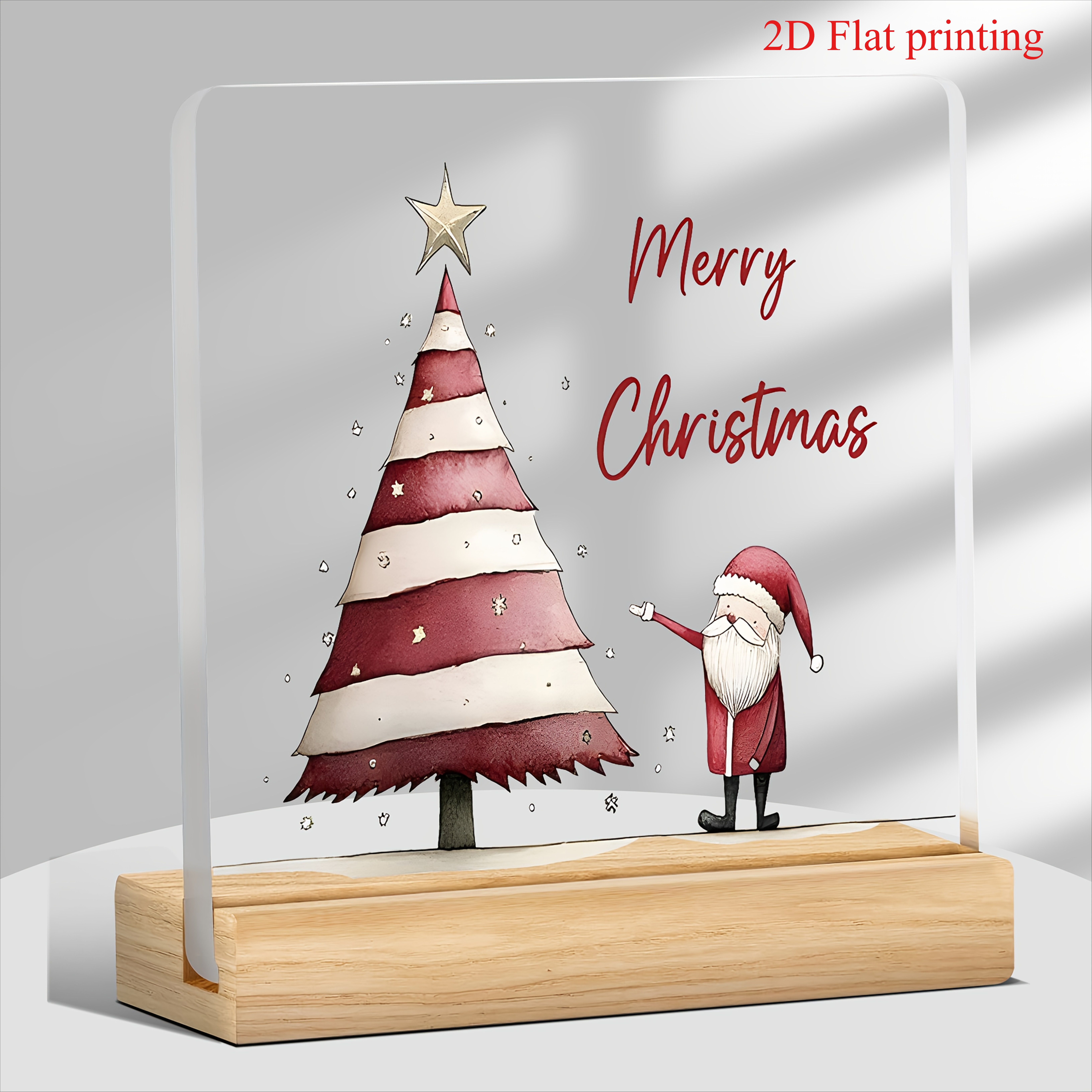 Image of 2d Flat - [2d Flat] 2d Printed Design, Merry Christmas Acrylic Plaque Sign - Vintage Santa Claus Decoration, Christmas Tree Ornament, Acrylic Sign Suitable For Home, Room, And Tabletop Decor