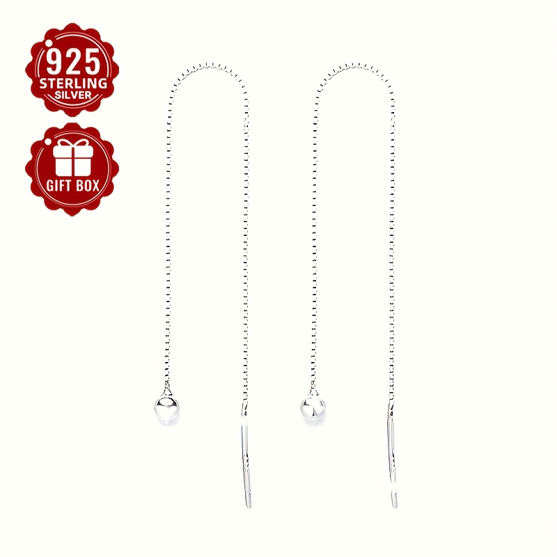 

2pcs925 Sterling Silver Hypoallergenic Simple Small Round Long Tassel Women' Ear Line Suitable For Gift-, Wedding Trend Personality, Light Women's Earrings (about 0.9g)