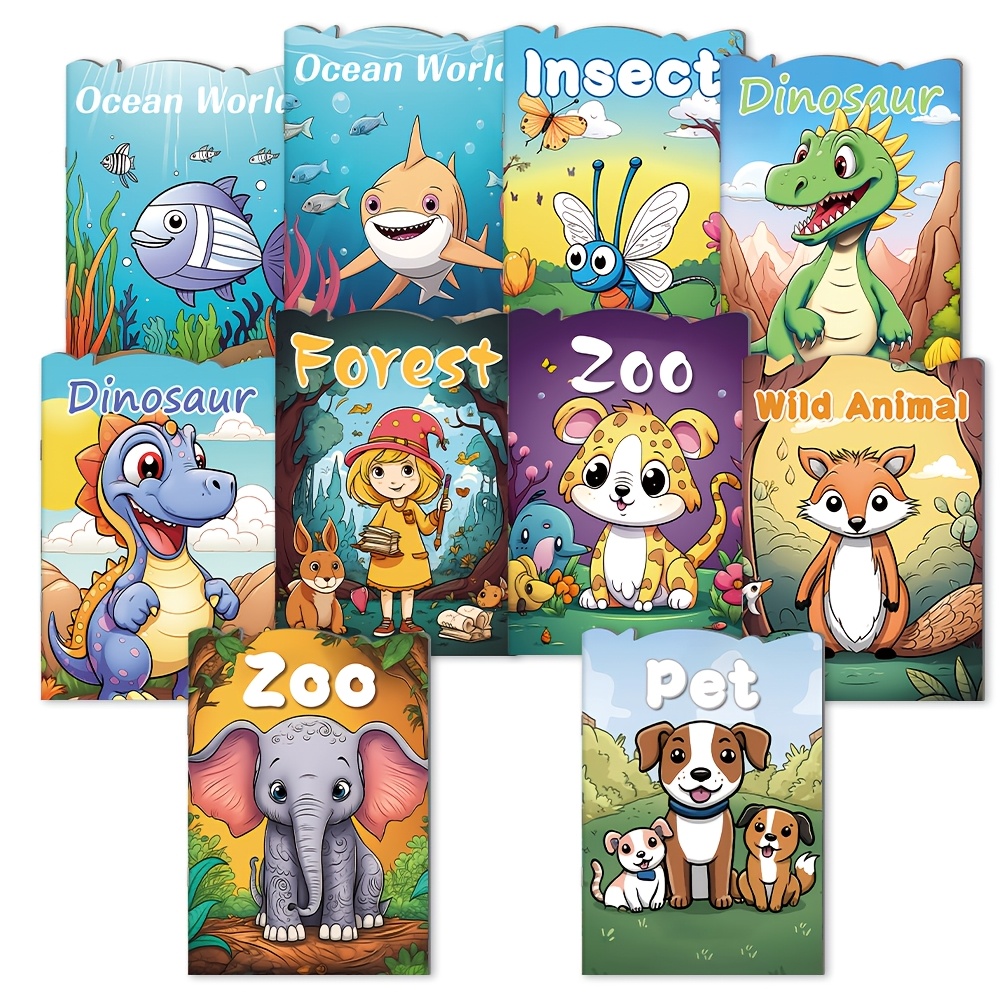 Image of Kids Coloring Book Set Of 10 Children's Coloring Books With 6 Pages Each Featuring Zoo Pets Dinosaurs Wildlife Insects Fun Easy Doodle Educational Toys Gifts For Christmas Easter Halloween