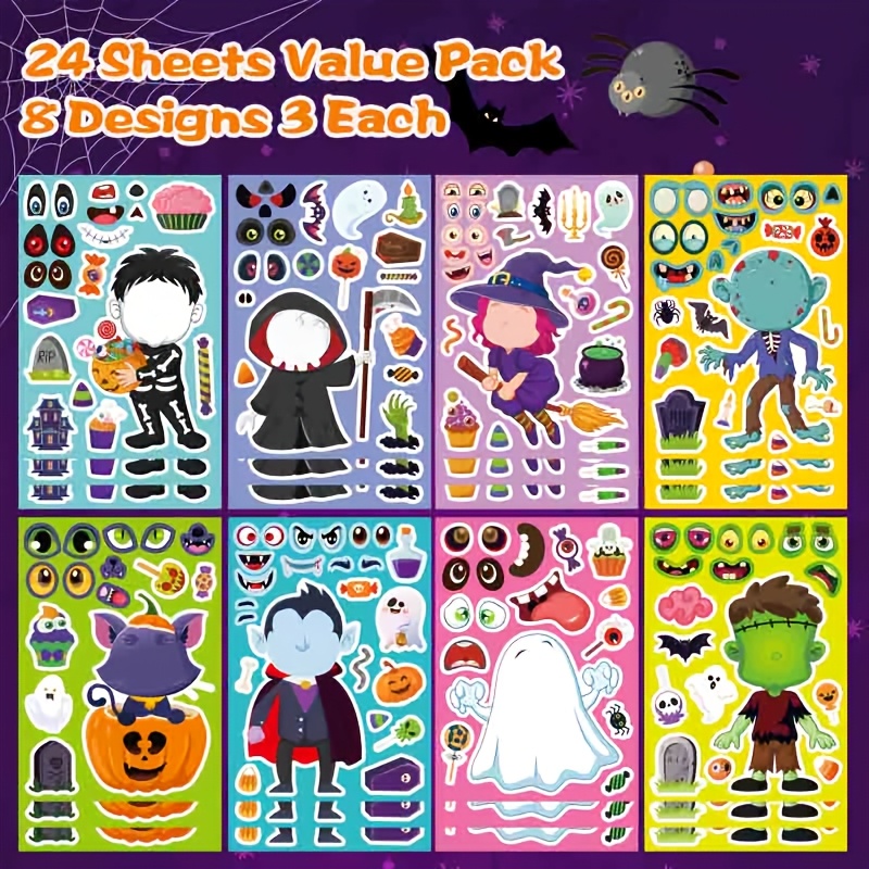 TEMU 24 autocollants de d'Halloween pour créer vos propres personnages d'Halloween, autocollants pour des mignons, autocollants d'Halloween,